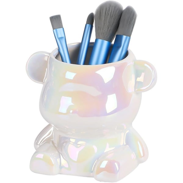 Keramisk sminkebørsteholder, Cute Bear Kosmetisk Organizer, Mini Make Up Brush Cup, Desktop Pencil Holder, blendende farge
