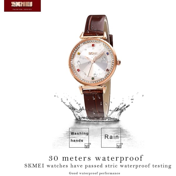 Elegant Kvarts Armbandsur i Läder, Vattentätt brown