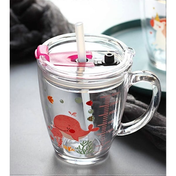 Glasmjölkkopp med mått, läckagesäker pipmugg för barn, mikrovågssäker, 300 ml, transparenta dricksglasburkar, flaskor med skala