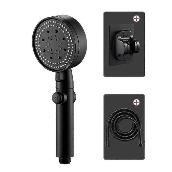 Multifunksjonelt høytrykks dusjhode 5 moduser, håndholdt med av/på-bryter Black With Base