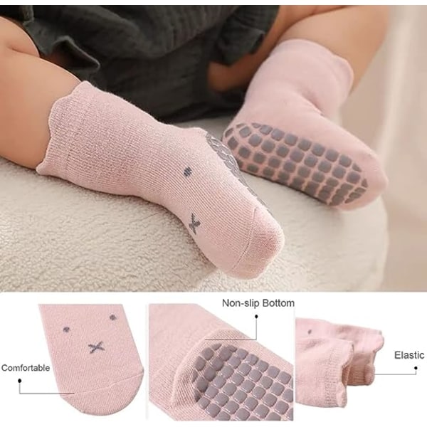 5 par Baby Kids Anti-skli sokker Bomull sklisikre Ankelsokker Dyr