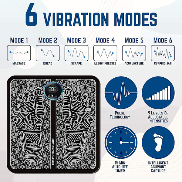 Ems Elektrisk Fodmassager - Cirkulation Fodmassager Fodrefleksologi Massager - Fod Cirkulation Massager - Fodmassager Til Cirkulation - 6 Tilstande 9 Intensiteter