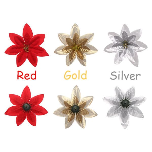 10 stk. 14 cm juletræsblomster glitterpynt guld gold