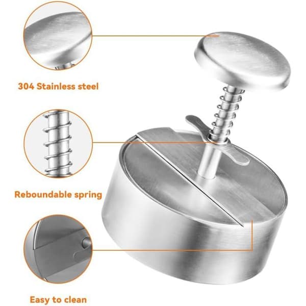 304 rustfritt stål hamburgerpanne - 11,5 cm (4,5 tommer) pattyform, tåler oppvaskmaskin