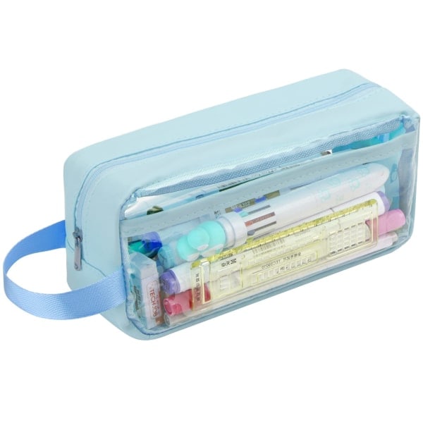 Transparent Pencil Case, Transparent Pencil Case for Samples, Waterproof PVC Transparent Toiletries Storage Bag - Perfect for Stationery (Blue)