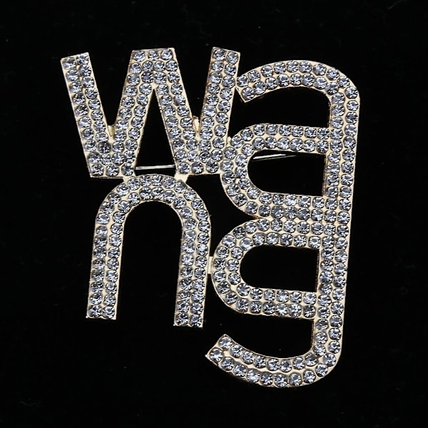 Vintage Wang -kirjaimen broosit, ylellinen huivipinni strassilla koristelluille brooseille Large brooch gold