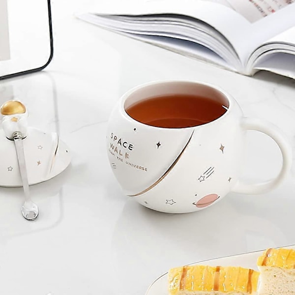 Sød Astronaut Krus med Låg og Ske, Kawaii Kop Nyhedskrus til Kaffe, Te og Mælk, Krus Gave