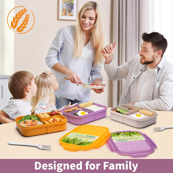 Lunchboks, Naturlig Hvetefiber Material, Sunn Matsikker Lunsjbeholder for Familien