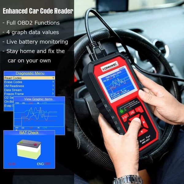 OBDII-skanner - 10-modus bilkodeleser, full diagnostikk og lesing av motorvarsellampe