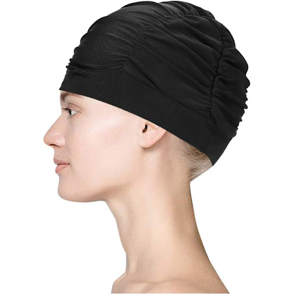 Plisseret badehætte til kvinder, dame badehætte til langt hår, super elastisk badehætte, strand surfing hætte, komfortabel brusehætte