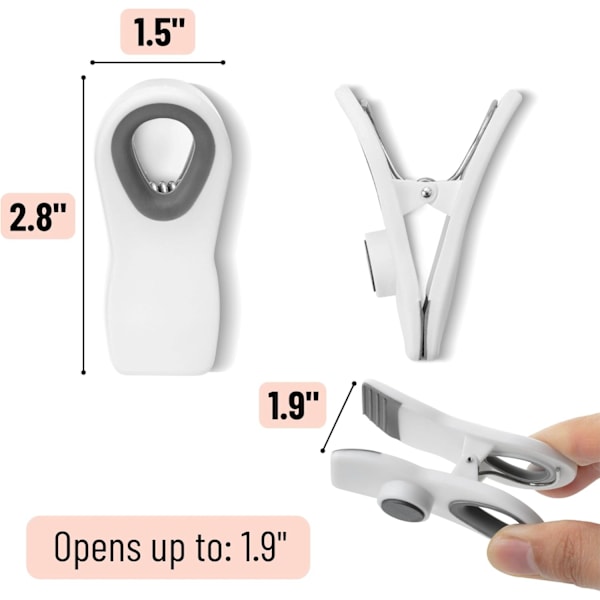 Magnetiske Chip Clips, 6 stk., Hvide Chip Clips, Poseclips, Madclips, Poseclips til Mad, Chip Poseclip, Chip Clips Magnetiske, Chip Poseclips