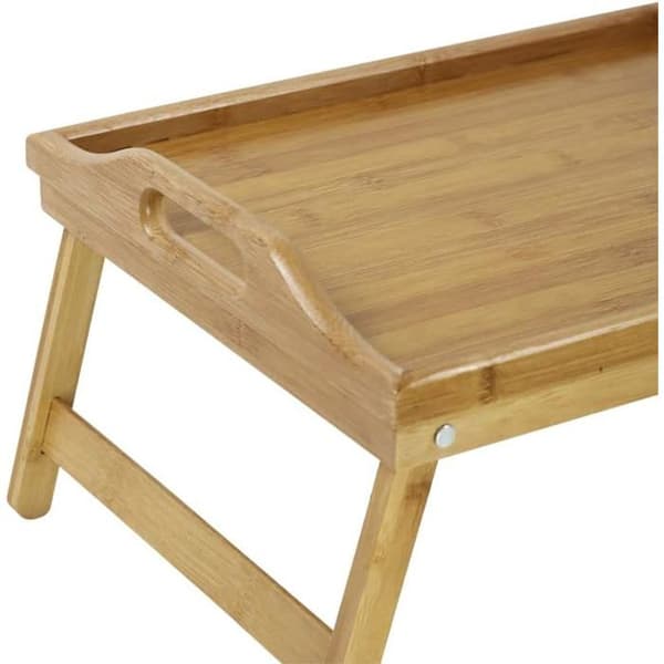 Sengebrett med sammenleggbare ben, bærbart frokostbrett, serveringsbrett, bambusbord, 40*30*21,5 cm