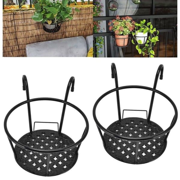 Set med 2 hängande blomkrukor för räcken, mångsidig planteringskorg i järn