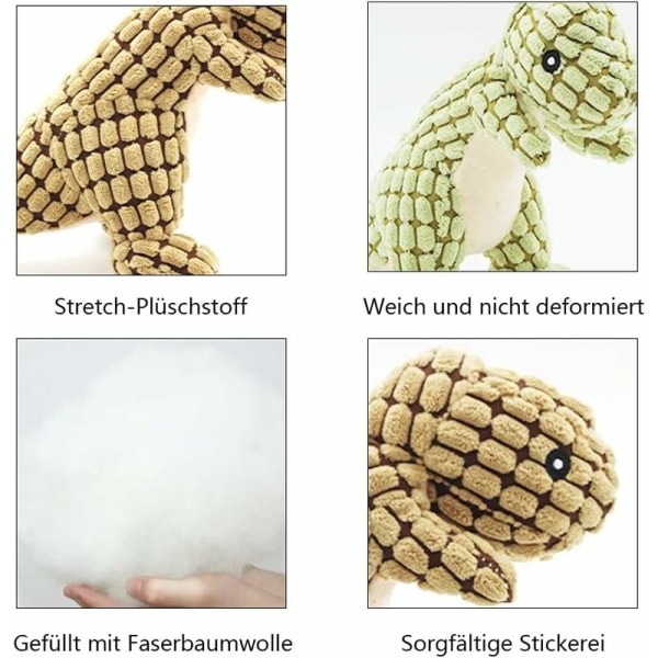 35×11cm Dinosaur Plys Hundekigglelegetøj til Hvalpe Små og Mellemstore Hunde (Brun)
