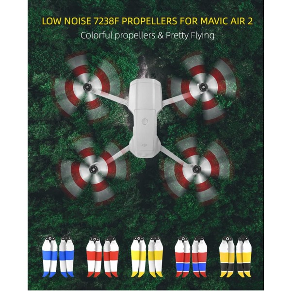 Air 2S Propell Low Noise Propell Sammenleggbar 7238F Propell for DJI Mavic Air 2/Air 2S Dronetilbehør (Rød Blå Hvit 4stk)
