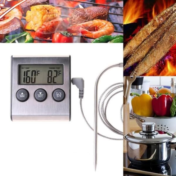 Køkkentermometer - 0-300℃ - Probe - Timer - Ideel til kød og grill