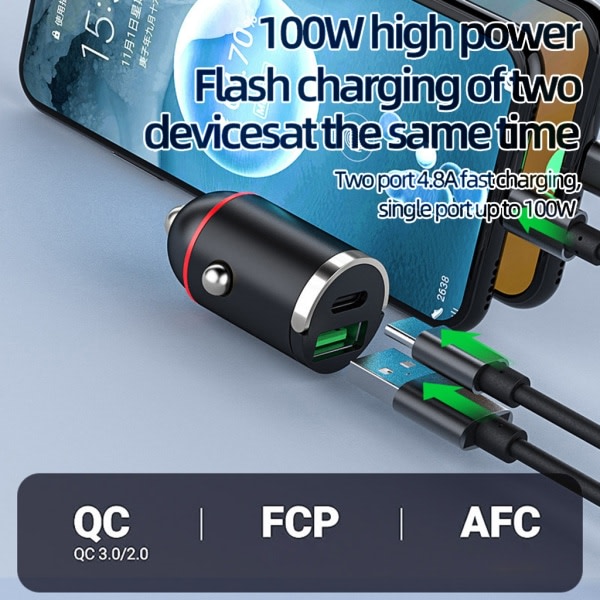 Auton pikalatausadapteri matkapuhelimelle, tabletille, kojelautakameralle, USB ja PD30W/65W Type-C kaksoisportin virtapistoke, piilotettu autonlaturi null - PD30W