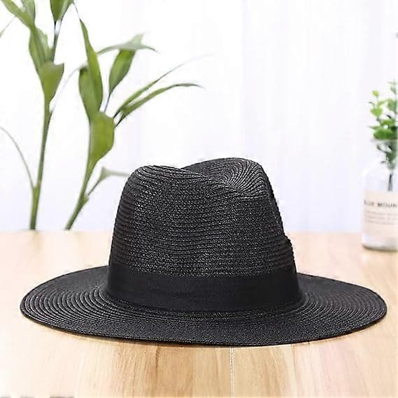 Sommar Strand Solhattar, Vävd Fedora Panama Hatt Rullbar Strå-Fedora Skydd UPF50+ Bred Brätte Floppy Dam Stråhatt