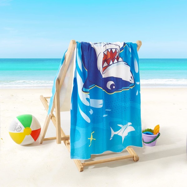 Supermykt Shark strandhåndkle for barn - 76 x 150 cm badehåndklær for gutter Hurtigtørrende svømmehåndkle strandteppe Absorberende lette strandhåndklær reisehåndkle