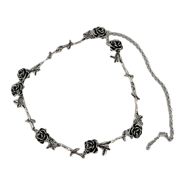 Gotisk Kamelia Blomma Nyckelben Kedja Halsband Ros Blomma Choker Halloween Halsband För Kvinnor Flickor Tonåringar Rock Smycken