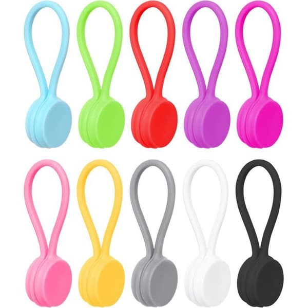 Pakke med 10 magnetiske kabelbindere, lavet af silikone, farvede, 11 cm, multifunktionelle.