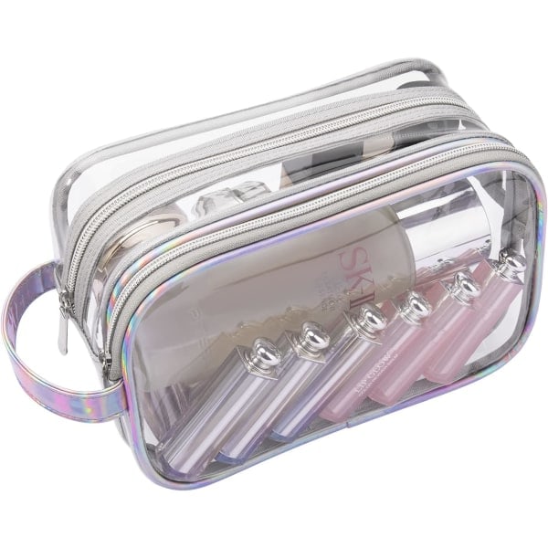 Transparent necessär sminkväska, 2 lager transparent sminkväska för sidaSilver