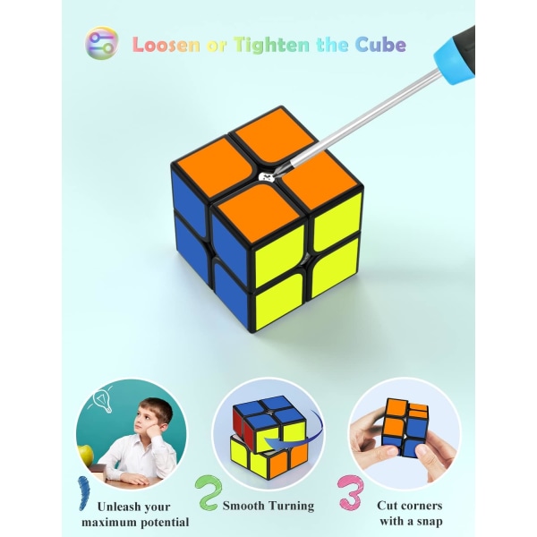 2X2 Speed ​​Cube, QiDi Original 2X2X2 Cube Super-holdbar klistermærke med levende farver (2x2x2)