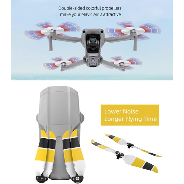 Air 2S Propeller Ljudlös Propeller Fällbar 7238F Propeller för DJI Mavic Air 2/Air 2S Drone Tillbehör (Svart Gul Vit 4st)