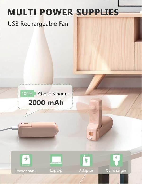 3-i-1 håndholdt ventilator, lille sammenklappelig lommeventilator Pink