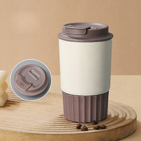 JUNSUNMAY 380ml 304 Rostfritt Stål Vakuumisolerad Kaffemugg Resemugg Spillfri med Lock Beige