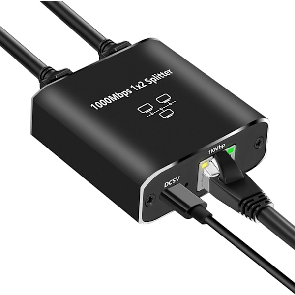 Ethernet-jakaja, RJ45 Ethernet-jakaja 1-2, 1000Mbps LAN-jakaja, Plug and Play, yhteensopiva Cat5-, Cat5e-, Cat6/7/8-kaapeleiden kanssa