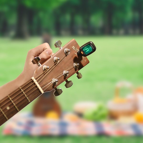 Guitar Tuner 2 Set, Mini Clip-on viritin kitaralle/bassolle/ukulelelle ja viululle/häiriönesto-väri-LCD-näyttö/paristo mukana/automaattinen power (2 PACK)