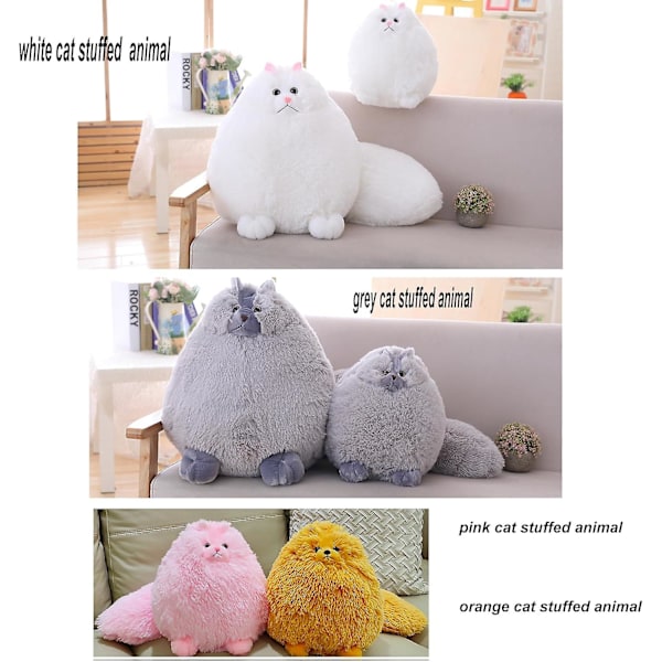 Plushdjur Katt, Söta Mjuka Pluschdjur Katter, Vit Fylld Katt, Födelsedag Jul för Barn, Pojkar, Flickor, Fet Katt Fylld Leksak (W Gray 10 Inches