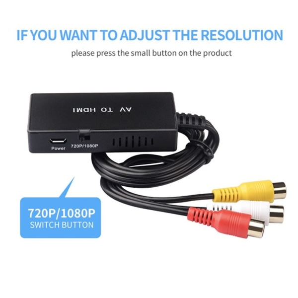 RCA till HDMI-omvandlare Komposit till HDMI-adapter Ljud Video