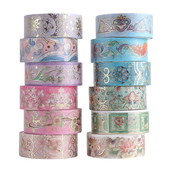 Gullfolie Blomster Washi Tape Set, Blomster Washi Tape, Botanisk Washi Tape For Journal, Kunst Og