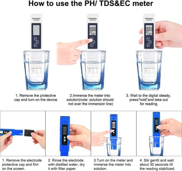 pH-mätare, Eletorot 4 i 1 pH-testare för pooler, elektronisk pH-mätare, TDS-vattenkvalitetsmätare och pH-test
