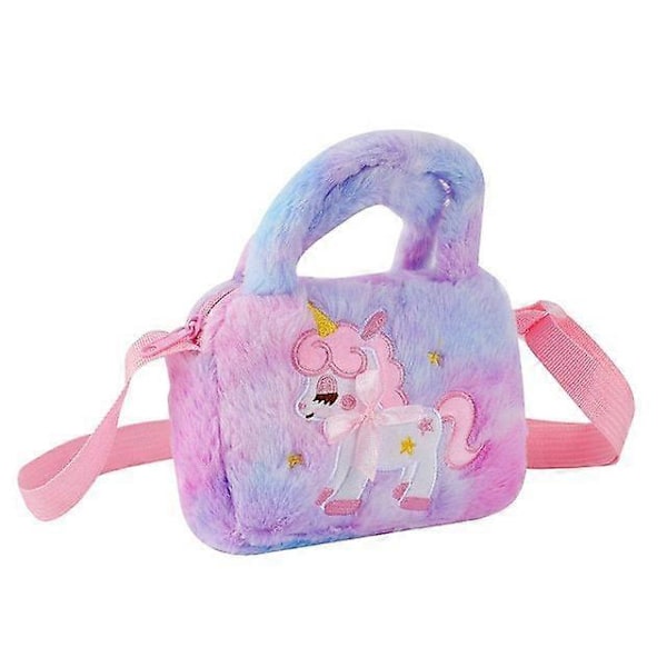 Unicorn Veske Jenter Plysj Skuldervesker Mini Håndveske Barn Nøkler Myntveske Purple