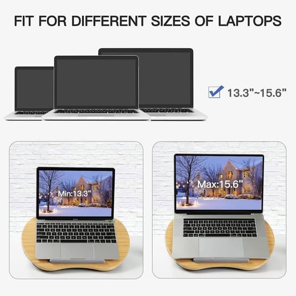 Bærbar computerstander med pude og bambusplatform til seng og sofa, til pc'er og tablets op til 15,6\"