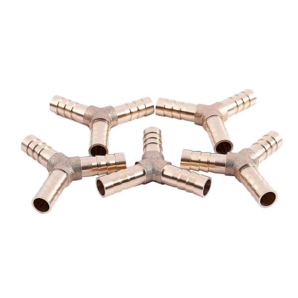 5 stk. 8 mm 3-veis Y-stykke messing luftgasslangekobling (floke)