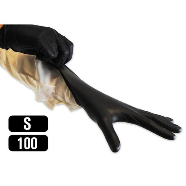 Nitrilhandsker, engangs pudderfri, latexfri, sort nitril (100, S)