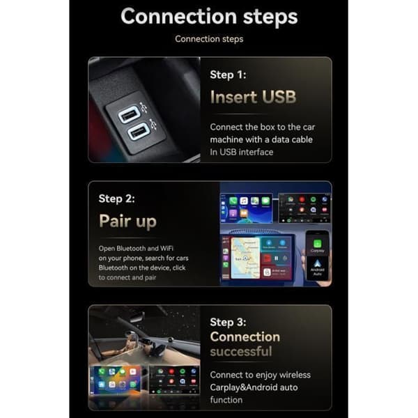 CarPlay-adapter / Bilradio / Billjud - Trådlös - Bluetooth 5.3 - USB Typ-C - Plug and Play