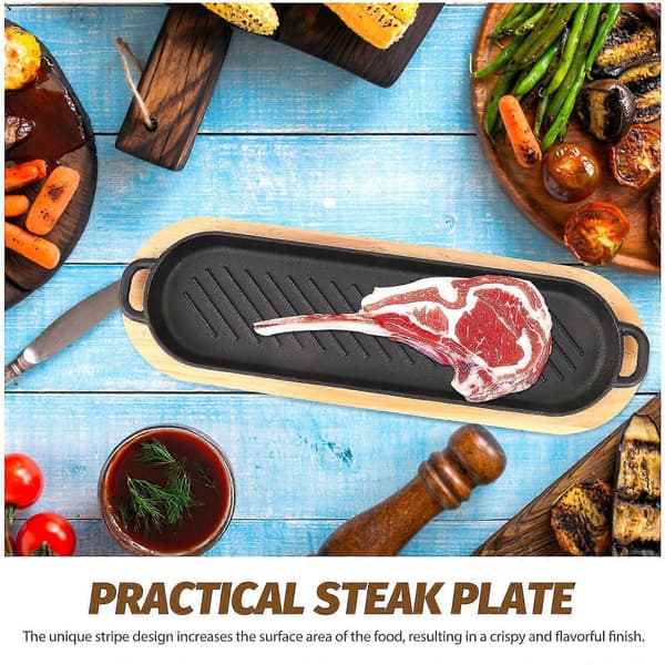 Stekejern Steak Plate Serveringsplate med Trebase Grillplate Mat Serveringsbrett