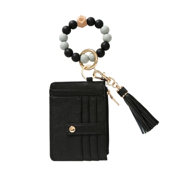 Armband Nyckelring Plånbok Silikon Pärla Armband Kortinnehavare för Kvinnor Black