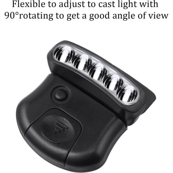 6 stk. Clip-hovedlamper, hovedlamper, sikkerhedshjelmtilbehør, 5 LED-roterende kasketlygte, clip-on lommelygte, clip-on kasketlygter (sort)