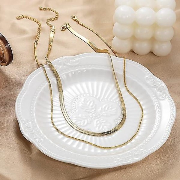 14k gull/sølvbelagt slangekjede halskjede fiskebein halskjede Gull choker halskjeder for kvinner Jente gaver smykker 1,5/3/5 mm(b) 14"/16"(l)