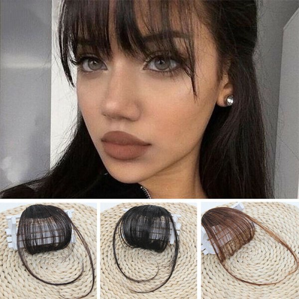 Tunn peruk lugg naturlig hårförlängning dam flickor klämma cosplay Black