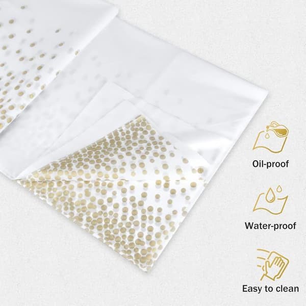 Hvid og guld prikket dug, 137 x 274 cm, rektangulær plastikdug