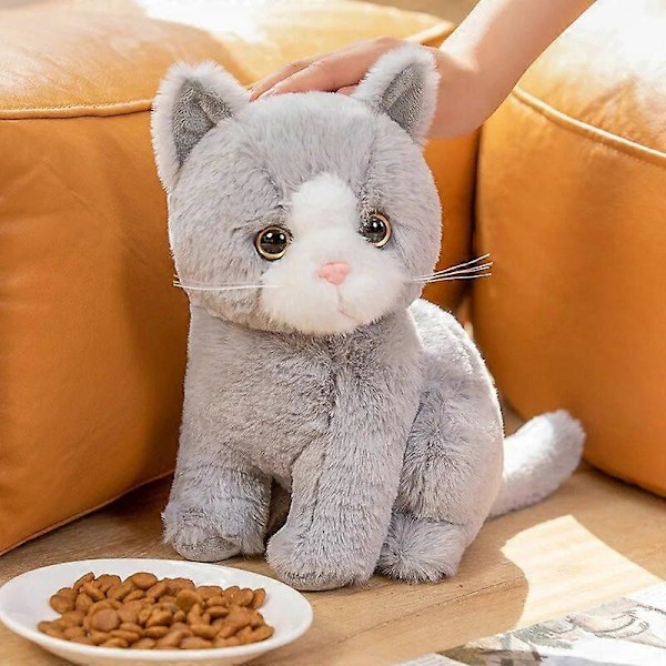 Simulerad Plysch Cartoon Katter Sittande Söta Djurleksak Grå Gul Svart Vit Färger Kattunge Docka Pojkar Flickor Present gray 26cm