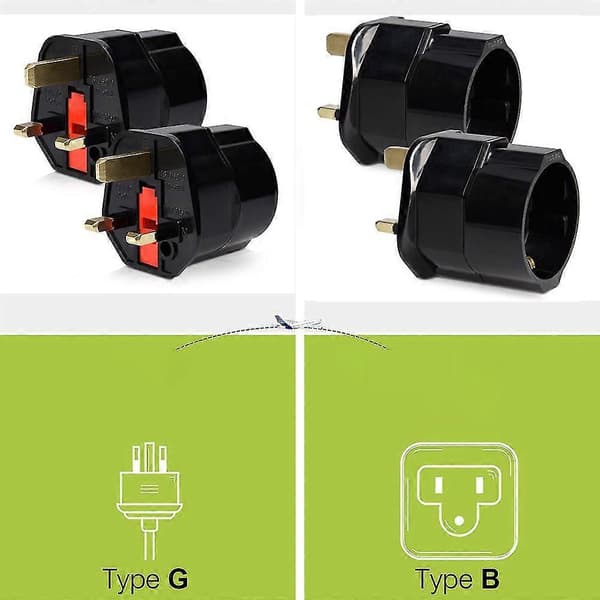 2x Reiseadapter Adapterplugg for England - Reiseplugg Strømadapter EU til UK-kontakt - Reiseplugg Black Red