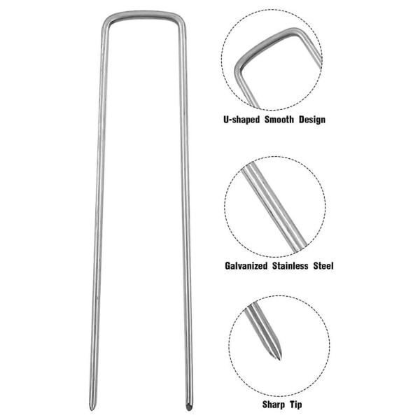 U-formede teltplugger Galvanisert Sikring av bakken Staples Hage 1 silverB 15CM